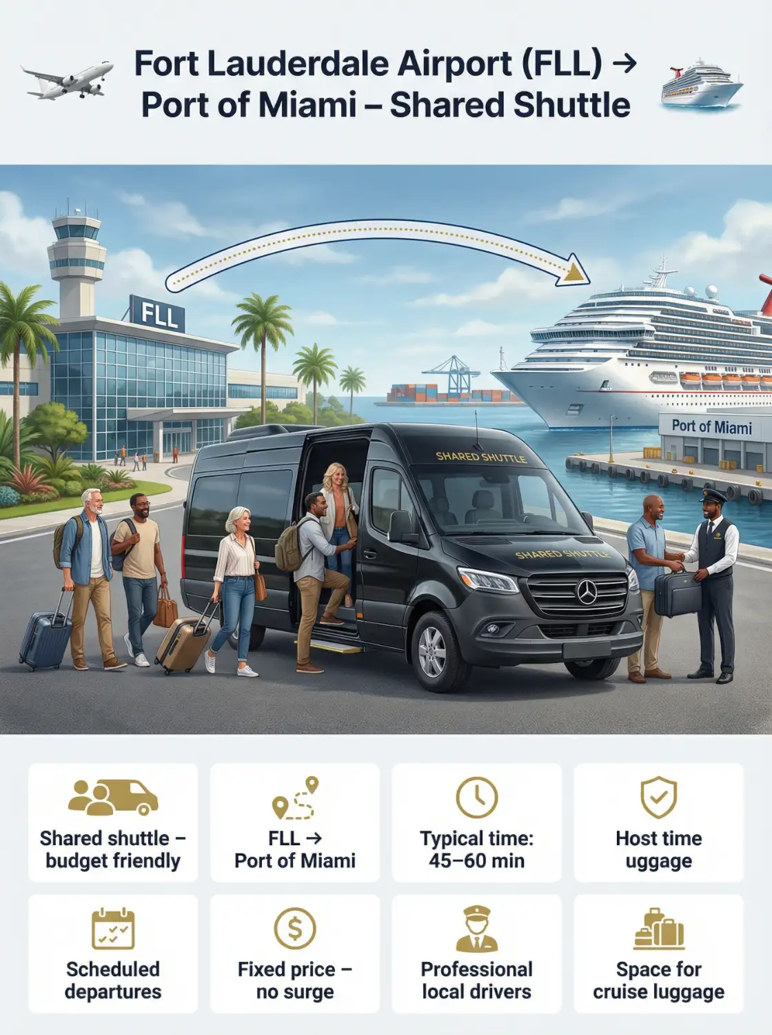 FLL to port of miami Shared shuttle infographics