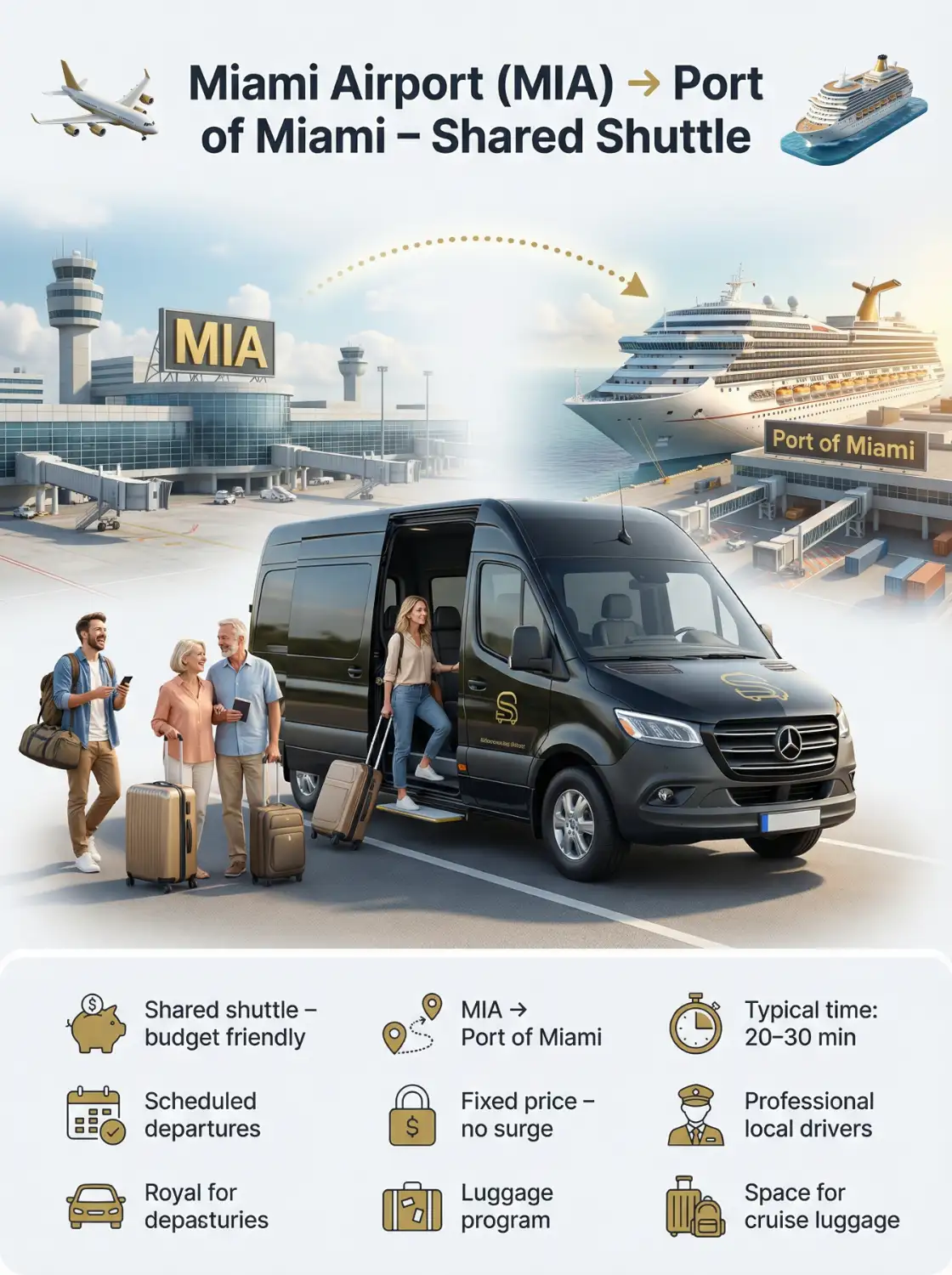 MIA to port of miami shared shuttle infographics