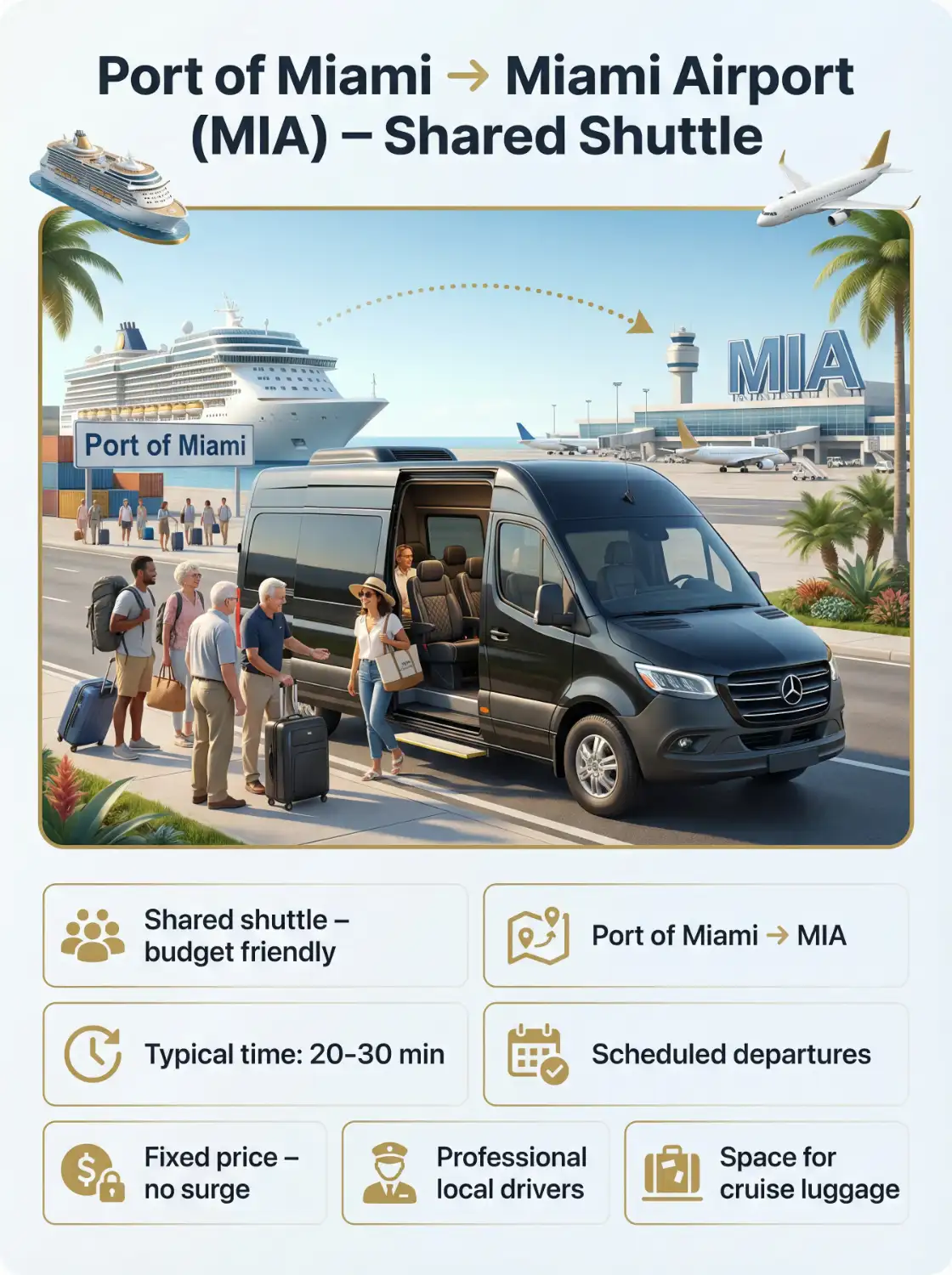 Port of miami to MIA shared shuttle infographics